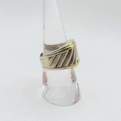 David Yurman Sterling Silver & 14K Gold Cigar Ring Open Band Size 7.75 7.5g