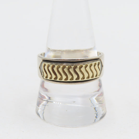 MM Rogers Sterling Silver & 14K Gold Two Tone Band Ring Size 11 6.5g