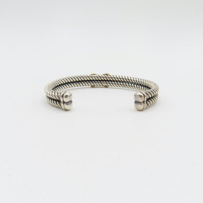 RdM Italy Sterling Silver & 18K Gold X Double Cable Cuff Bracelet 8.5mm 6-3/4" 20.7g