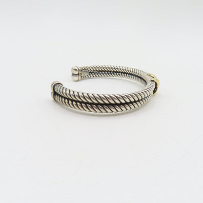 RdM Italy Sterling Silver & 18K Gold X Double Cable Cuff Bracelet 8.5mm 6-3/4" 20.7g