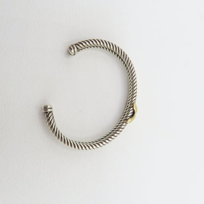 RdM Italy Sterling Silver & 18K Gold X Double Cable Cuff Bracelet 8.5mm 6-3/4" 20.7g