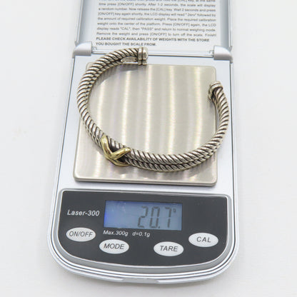 RdM Italy Sterling Silver & 18K Gold X Double Cable Cuff Bracelet 8.5mm 6-3/4" 20.7g