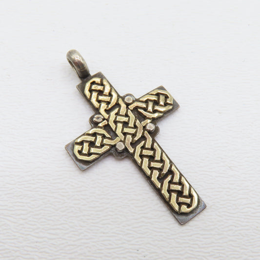 Sterling Silver & 18K Yellow Gold Celtic Knot Cross Pendant 1" 5g