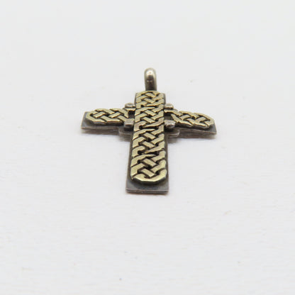 Sterling Silver & 18K Yellow Gold Celtic Knot Cross Pendant 1" 5g