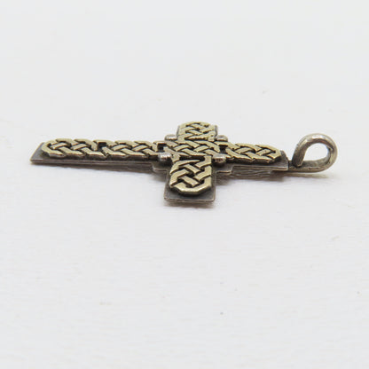 Sterling Silver & 18K Yellow Gold Celtic Knot Cross Pendant 1" 5g