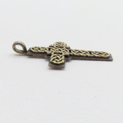 Sterling Silver & 18K Yellow Gold Celtic Knot Cross Pendant 1" 5g