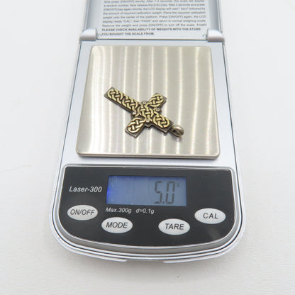 Sterling Silver & 18K Yellow Gold Celtic Knot Cross Pendant 1" 5g