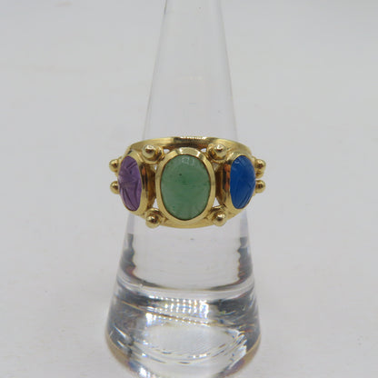 14K Yellow Gold Multi Gemstone Scarab Beetle Ring Size 7 5.3g
