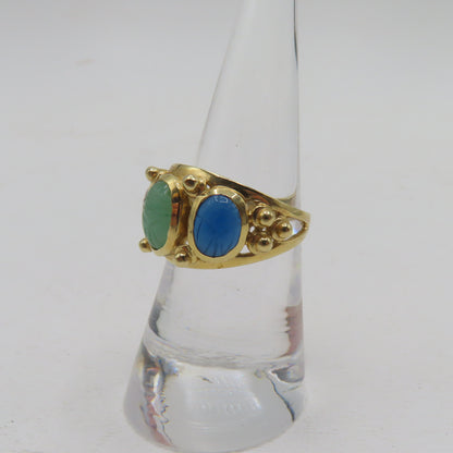 14K Yellow Gold Multi Gemstone Scarab Beetle Ring Size 7 5.3g