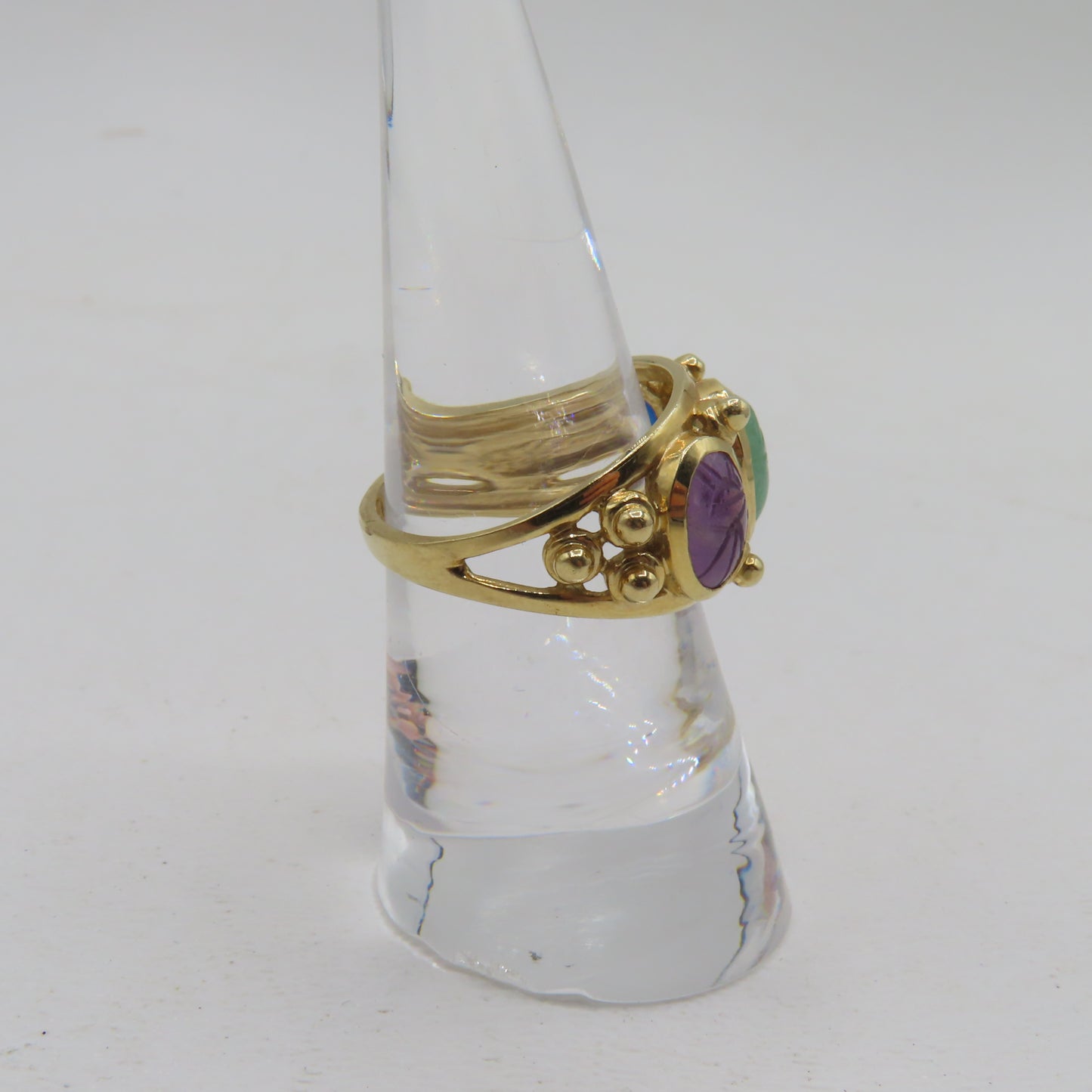 14K Yellow Gold Multi Gemstone Scarab Beetle Ring Size 7 5.3g