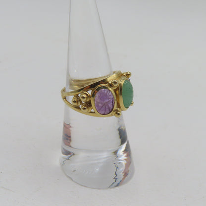 14K Yellow Gold Multi Gemstone Scarab Beetle Ring Size 7 5.3g