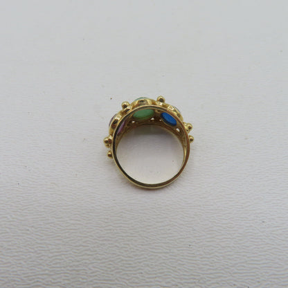 14K Yellow Gold Multi Gemstone Scarab Beetle Ring Size 7 5.3g