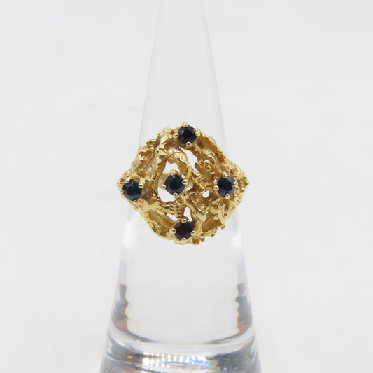 14K Yellow Gold Blue Topaz Abstract Nugget Ring Size 5 5.4g