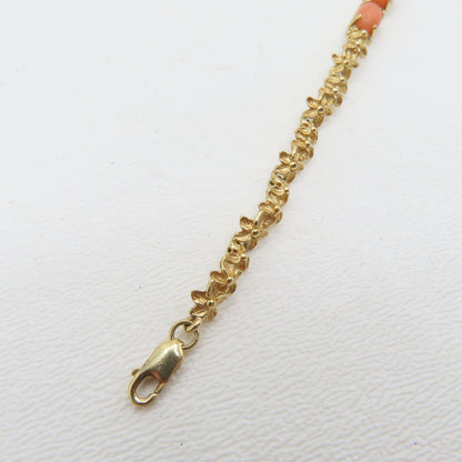 14K Yellow Gold Coral Flower Link Bracelet 7" 7.1g
