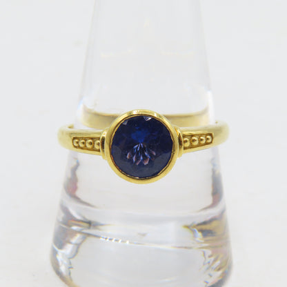 22K Yellow Gold Round Blue Tanzanite Ring Size 10 5g