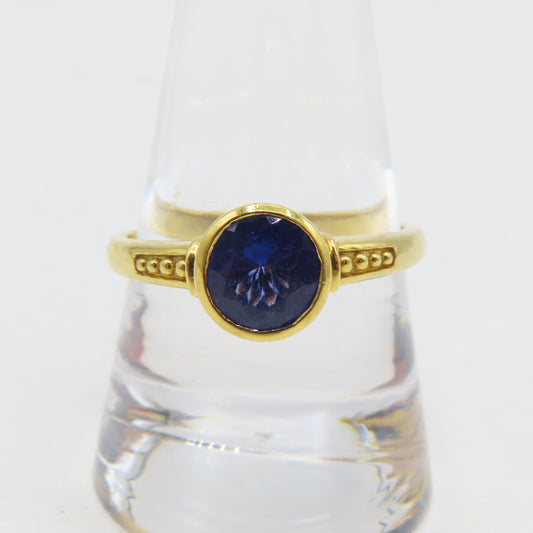 22K Yellow Gold Round Blue Tanzanite Ring Size 10 5g