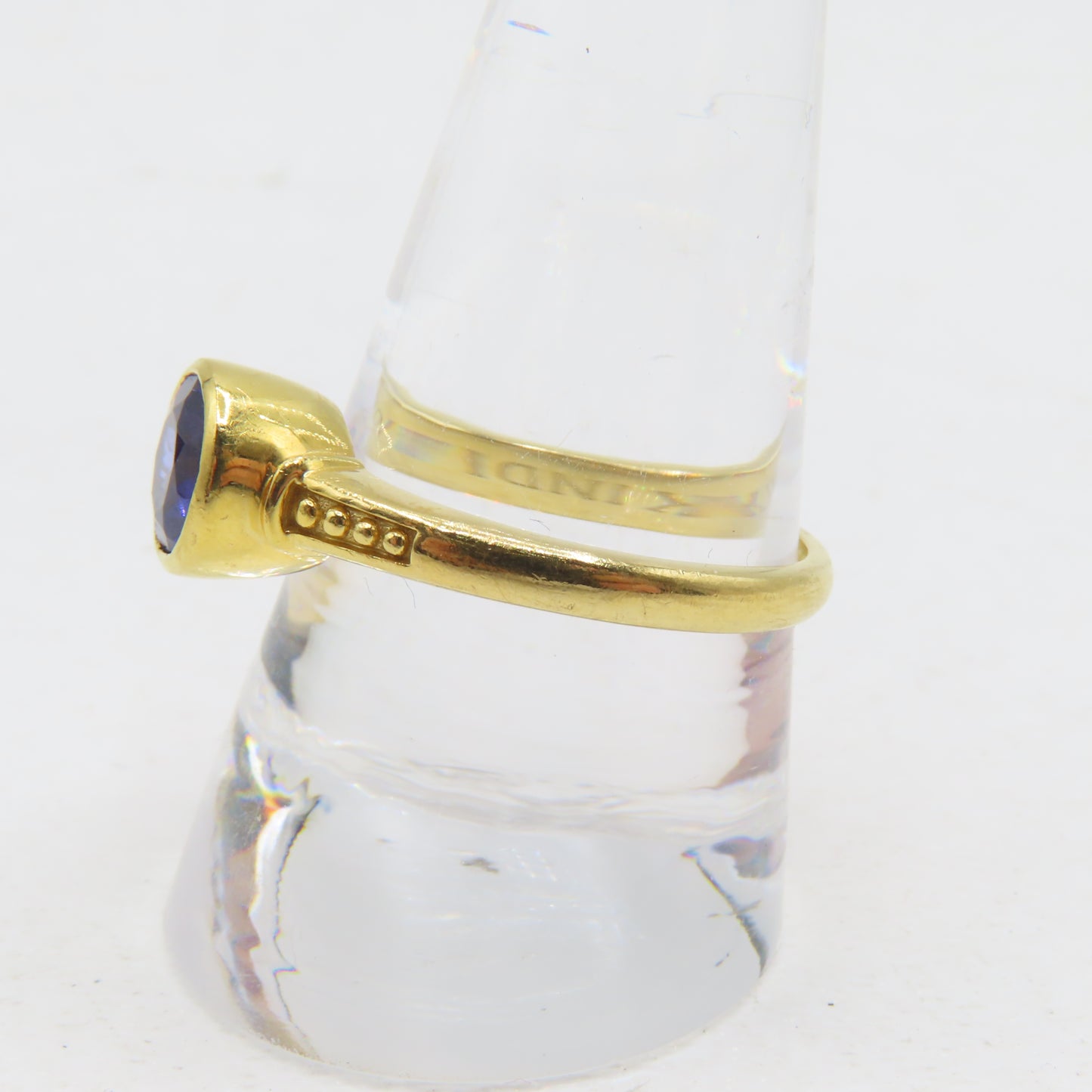 22K Yellow Gold Round Blue Tanzanite Ring Size 10 5g