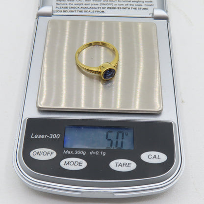 22K Yellow Gold Round Blue Tanzanite Ring Size 10 5g
