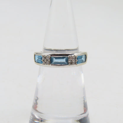 14K White Gold Blue Topaz and Diamond Band Ring Size 5 3.4g