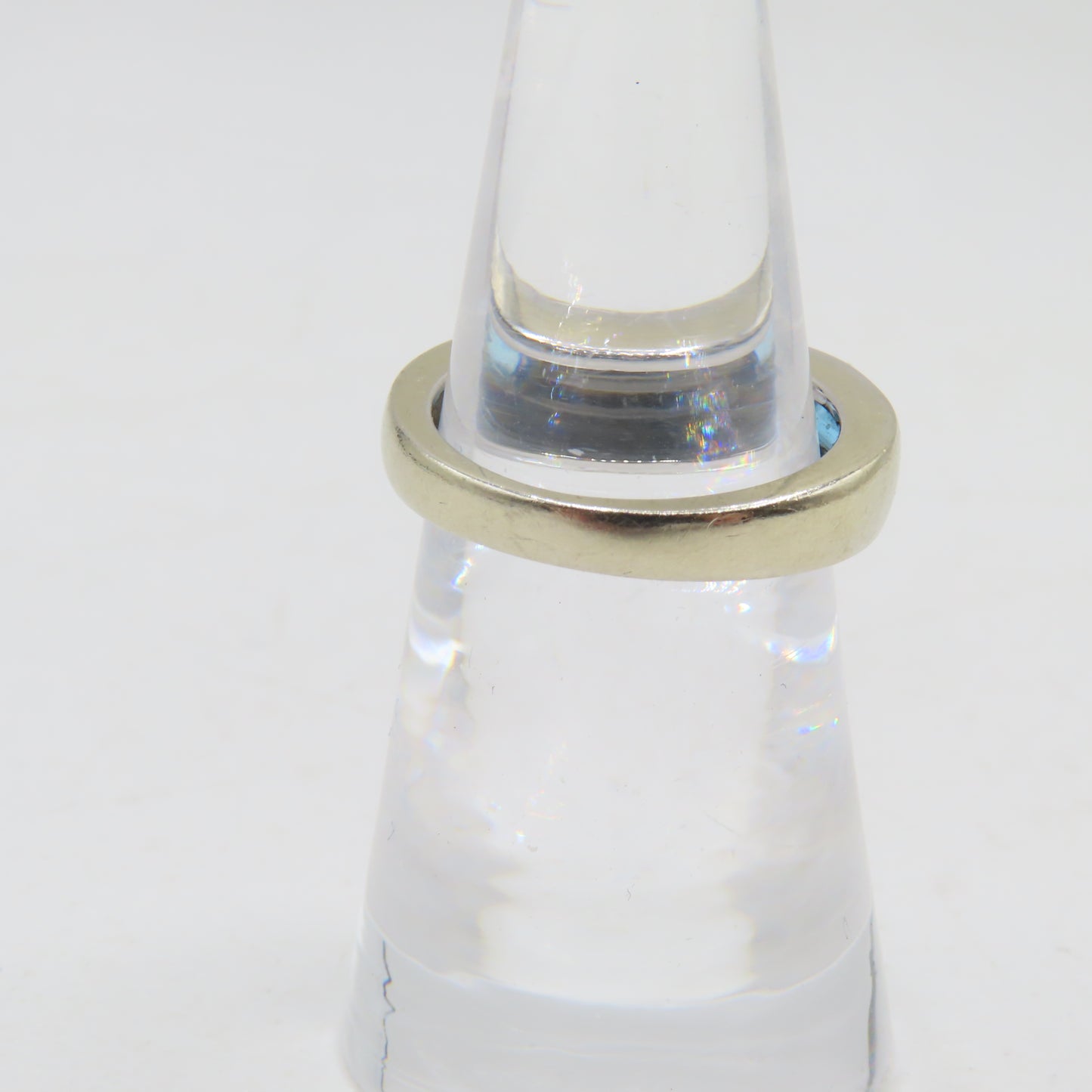 14K White Gold Blue Topaz and Diamond Band Ring Size 5 3.4g