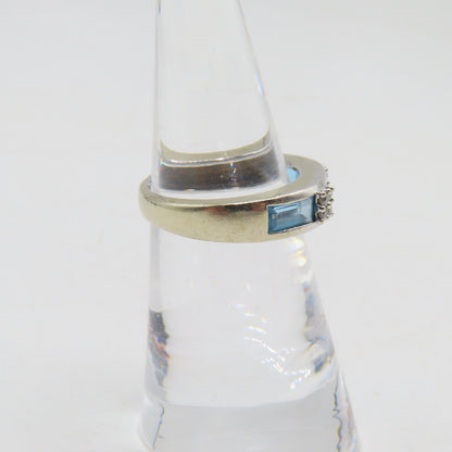 14K White Gold Blue Topaz and Diamond Band Ring Size 5 3.4g