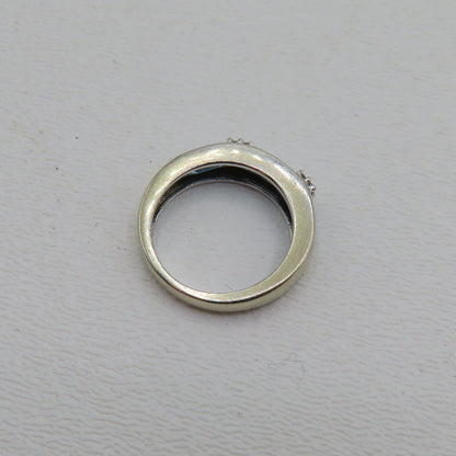 14K White Gold Blue Topaz and Diamond Band Ring Size 5 3.4g