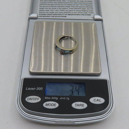 14K White Gold Blue Topaz and Diamond Band Ring Size 5 3.4g