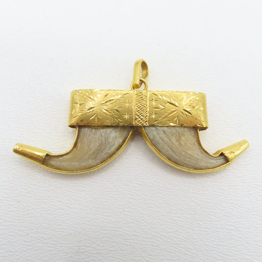 22K Yellow Gold Dual Tigers Claw Pendant 2.5" 11.5g