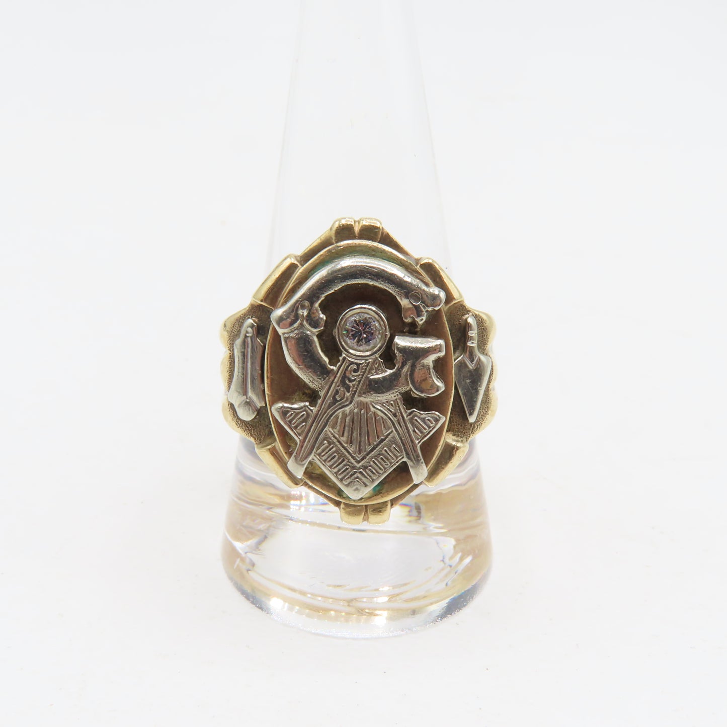 10K Two-Tone Gold Diamond Free Mason Masonic "G" Ring Mens Size 10.5 12.3g