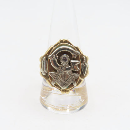 10K Two-Tone Gold Diamond Free Mason Masonic "G" Ring Mens Size 10.5 12.3g