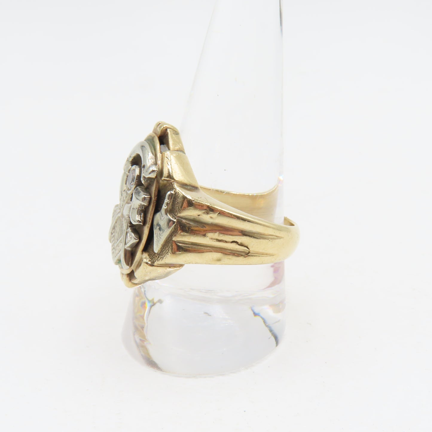 10K Two-Tone Gold Diamond Free Mason Masonic "G" Ring Mens Size 10.5 12.3g