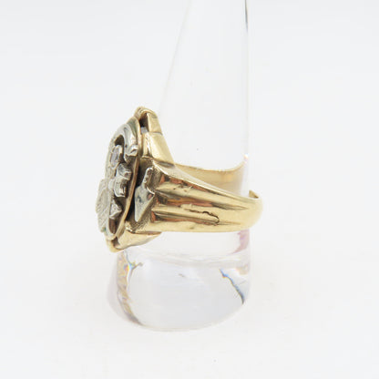 10K Two-Tone Gold Diamond Free Mason Masonic "G" Ring Mens Size 10.5 12.3g