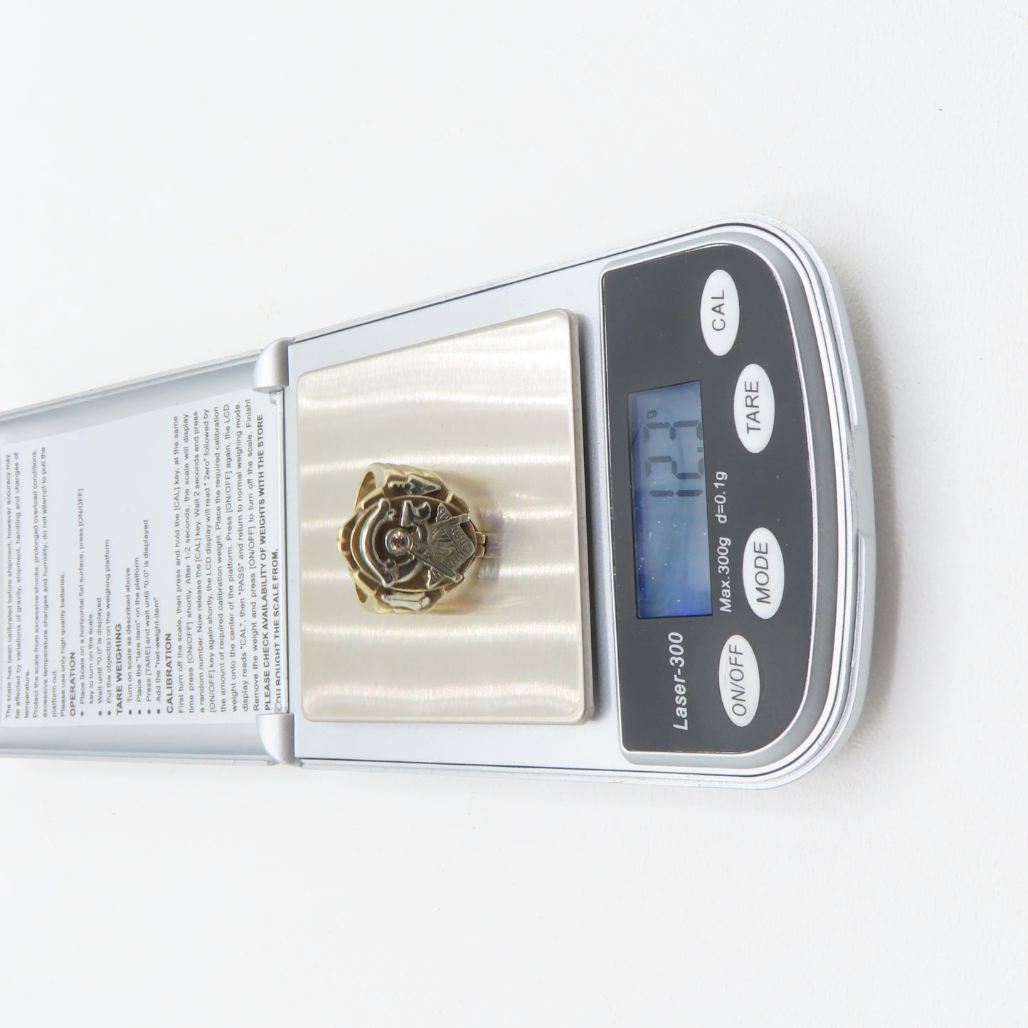 10K Two-Tone Gold Diamond Free Mason Masonic "G" Ring Mens Size 10.5 12.3g