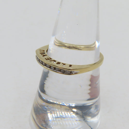 10K Yellow Gold Channel Set Diamond "I Love You" Band Ring Size 7 1.7g
