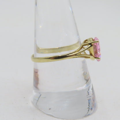14K Yellow Gold Pink Heart Cut CZ Ring Size 9 2.5g