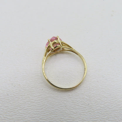 14K Yellow Gold Pink Heart Cut CZ Ring Size 9 2.5g