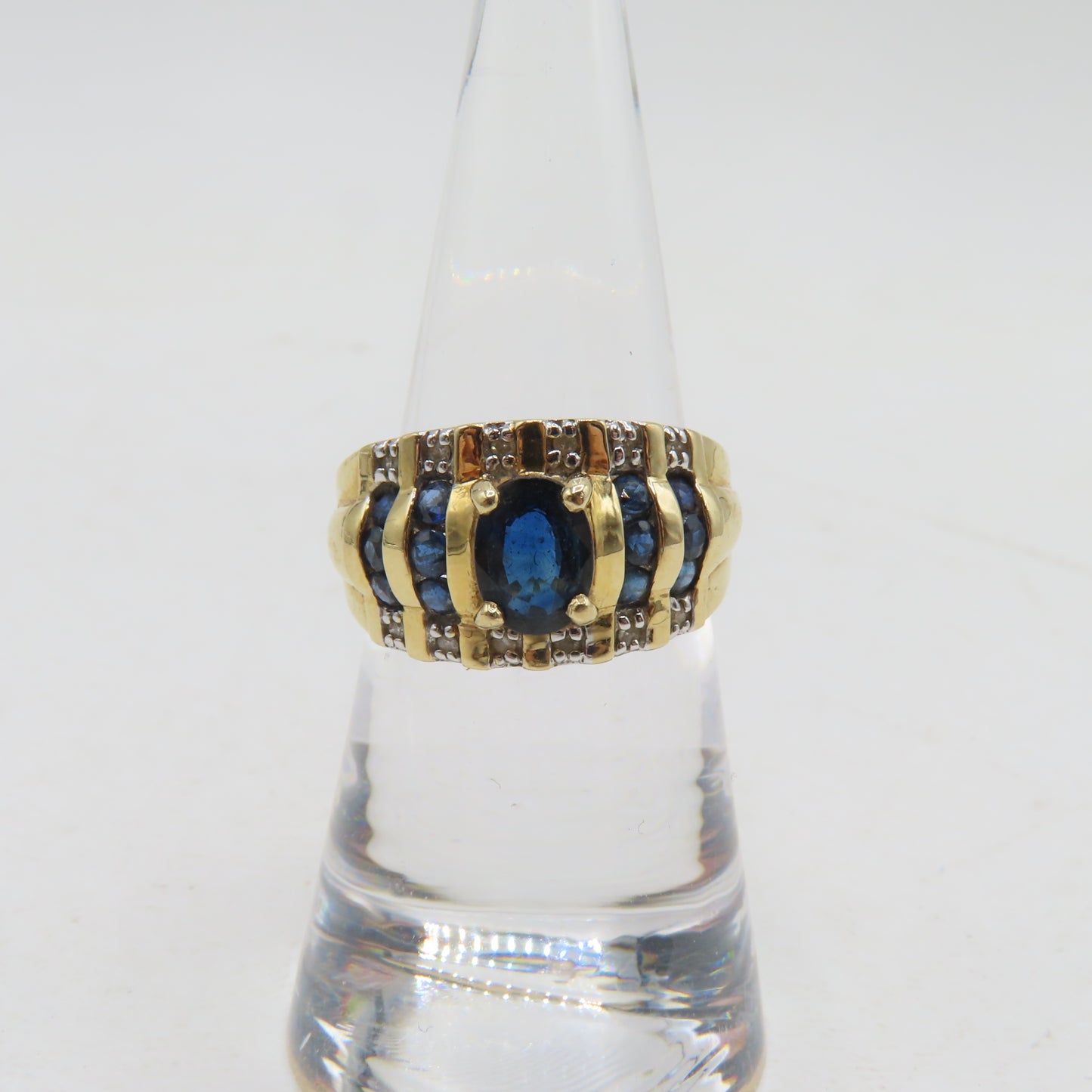 14K Yellow Gold Sapphire and Diamond Band Ring Size 6.5 5.6g