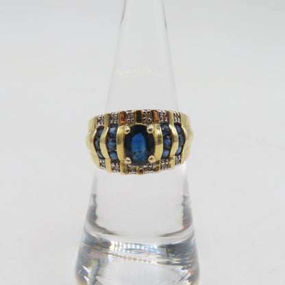14K Yellow Gold Sapphire and Diamond Band Ring Size 6.5 5.6g