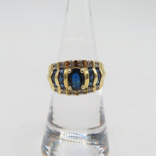 14K Yellow Gold Sapphire and Diamond Band Ring Size 6.5 5.6g