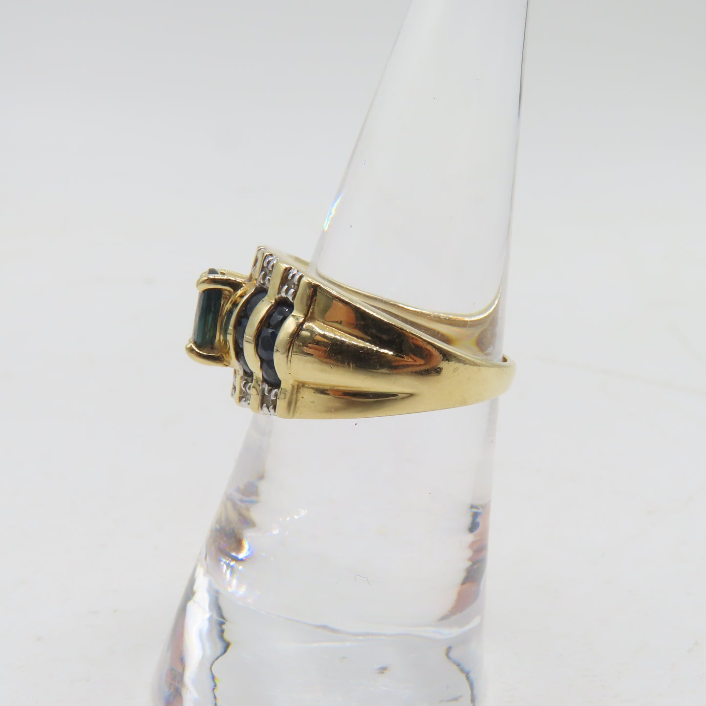 14K Yellow Gold Sapphire and Diamond Band Ring Size 6.5 5.6g