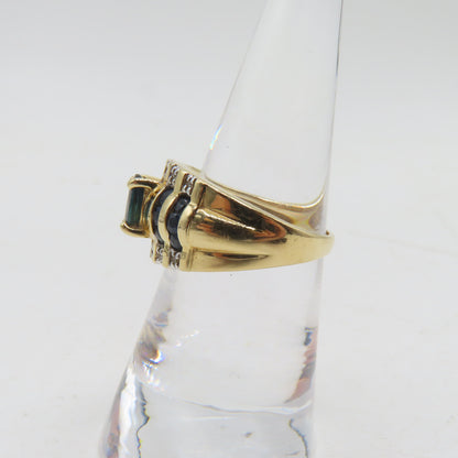 14K Yellow Gold Sapphire and Diamond Band Ring Size 6.5 5.6g