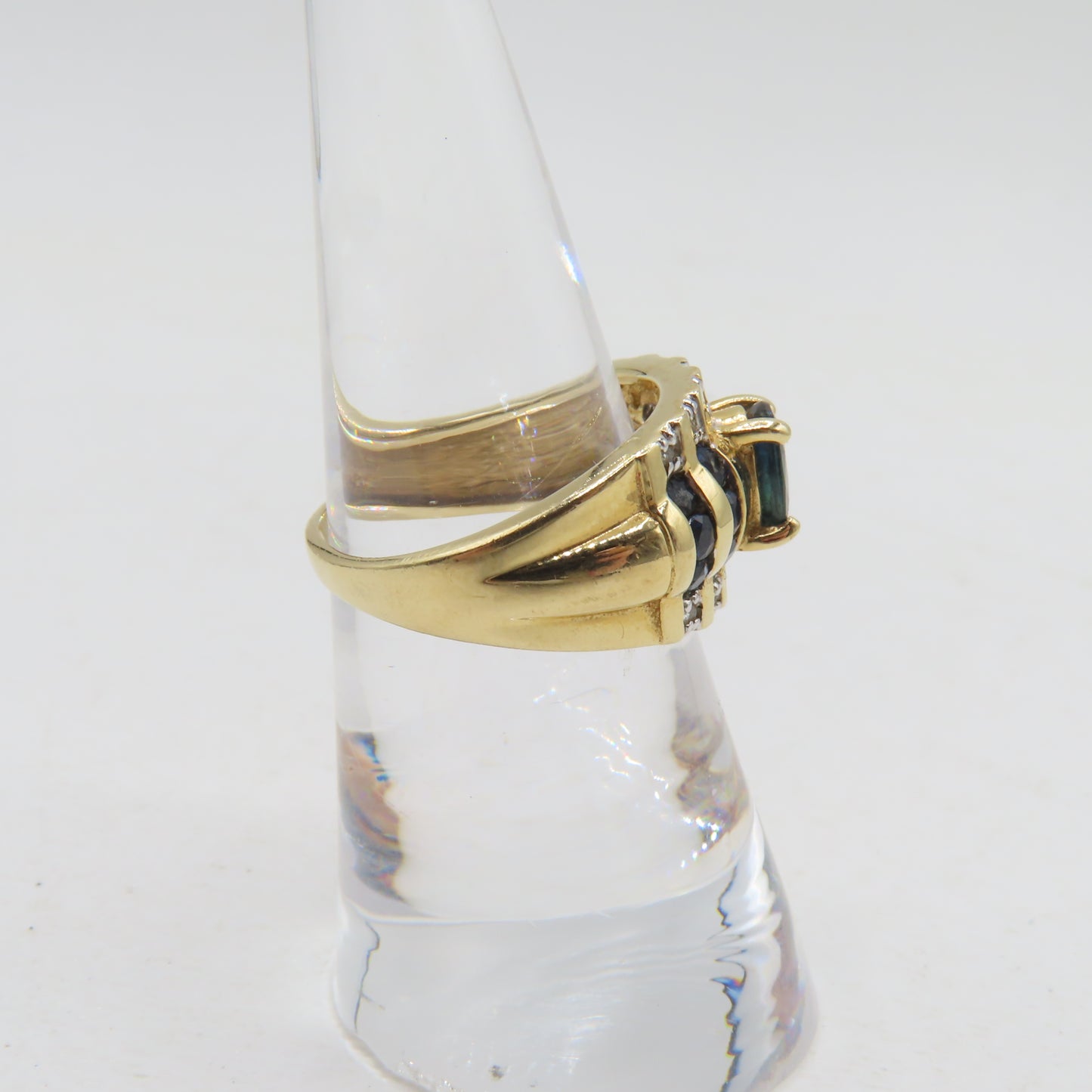 14K Yellow Gold Sapphire and Diamond Band Ring Size 6.5 5.6g