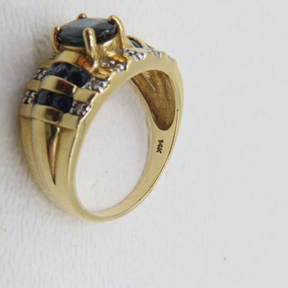 14K Yellow Gold Sapphire and Diamond Band Ring Size 6.5 5.6g