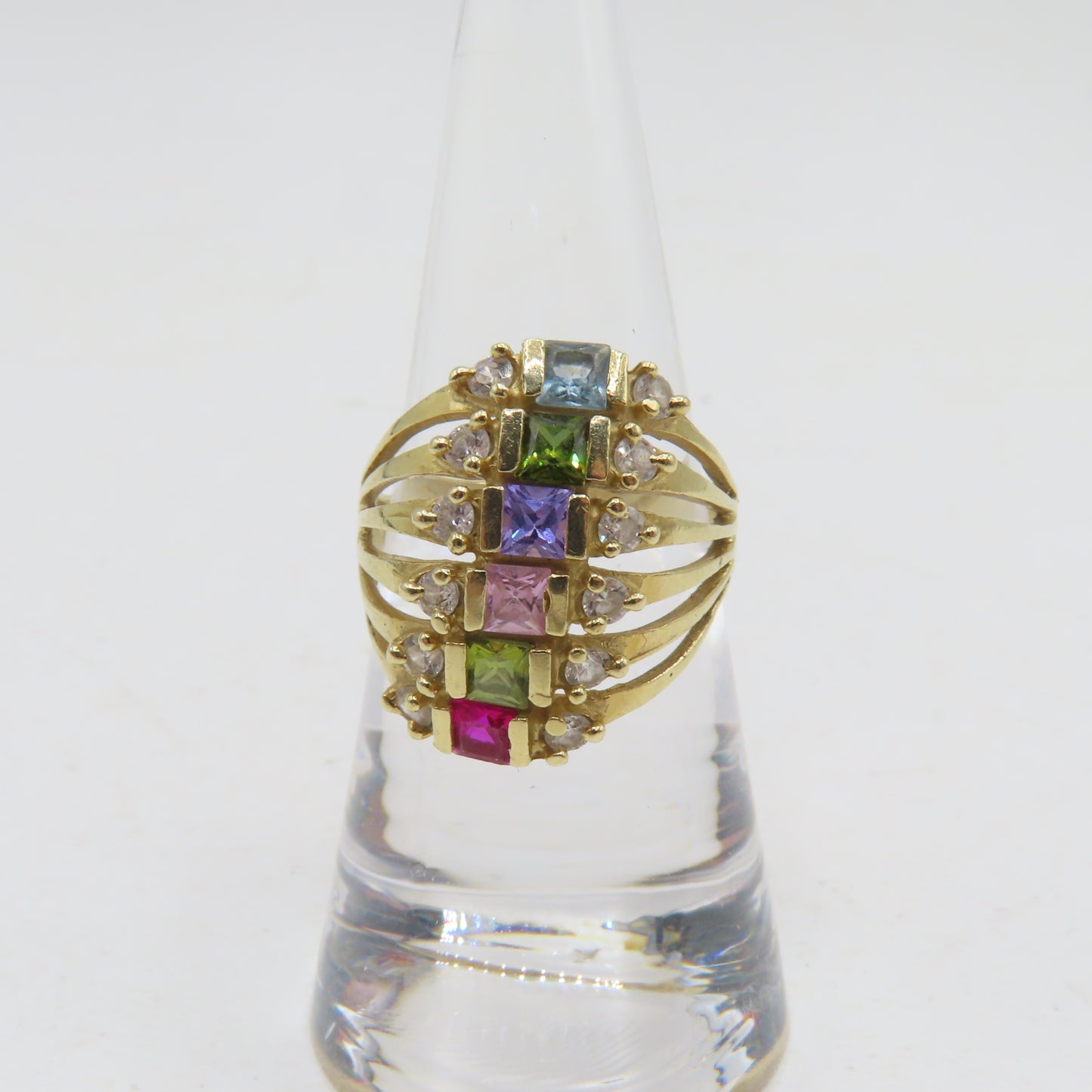 14K Yellow Gold Multi Gemstone Stack Ring Size 7 4.7g