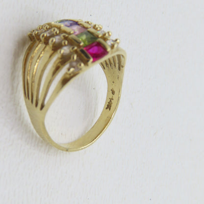 14K Yellow Gold Multi Gemstone Stack Ring Size 7 4.7g