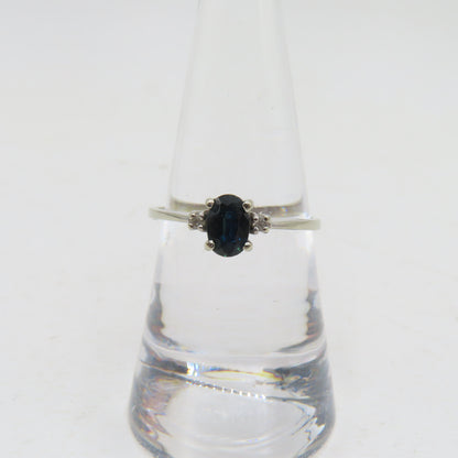 10K White Gold Oval Sapphire and Diamond Ring Size 7-3/4 1.4g