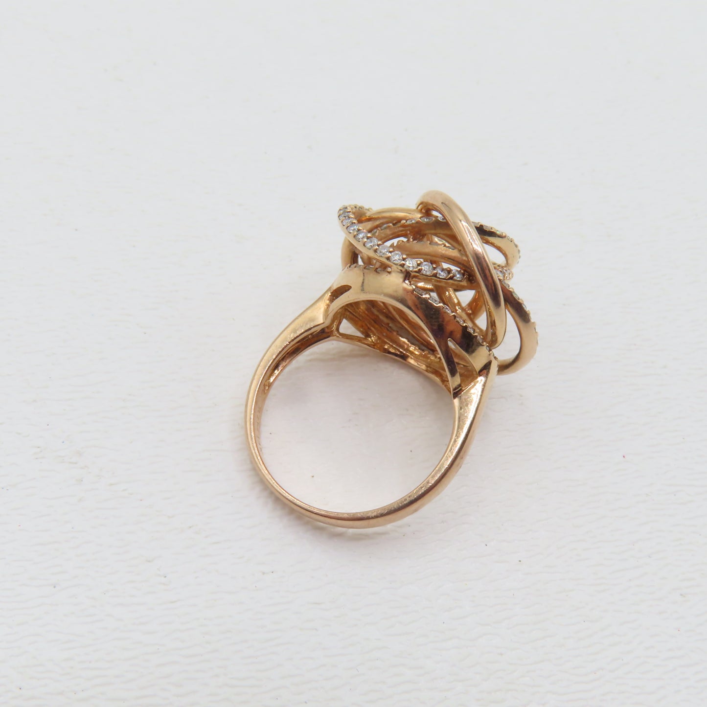 14K Rose Gold Diamond Interlocking Ring Size 7 8.9g