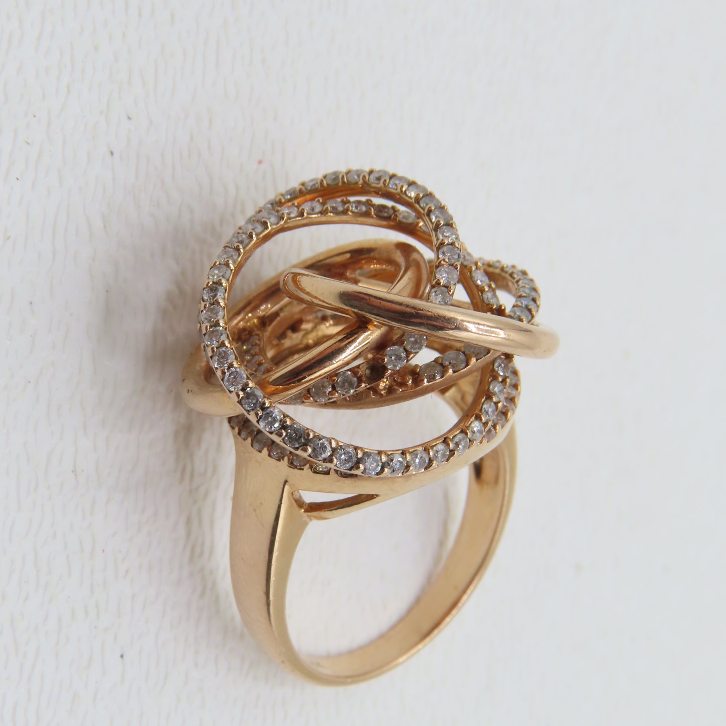 14K Rose Gold Diamond Interlocking Ring Size 7 8.9g