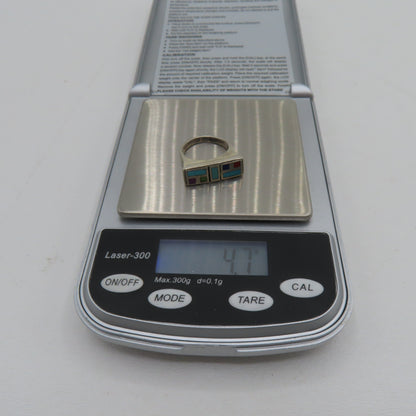 Sterling Silver 925 Modernist Turquoise Multi Gemstone Inlay Ring Size 5 4.7g