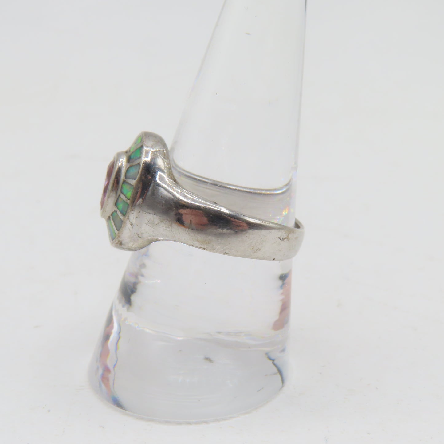 Sterling Silver 925 Pink Tourmaline Opal Halo Ring Size 8.5 6.5g